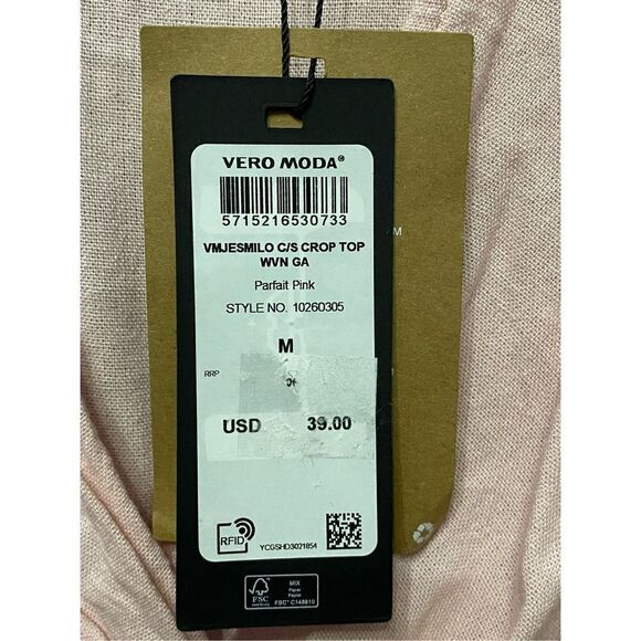 Vero Moda Pink Crop Top Hidden Side Zip Women’s Size Medium - Picture 4 of 5